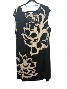 London Times Black and Cream Floral Sleeveless Dress